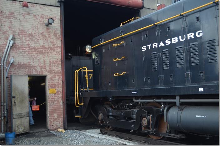 Ready to pull “N&W” 475 out of the engine house, Strasburg 8618.